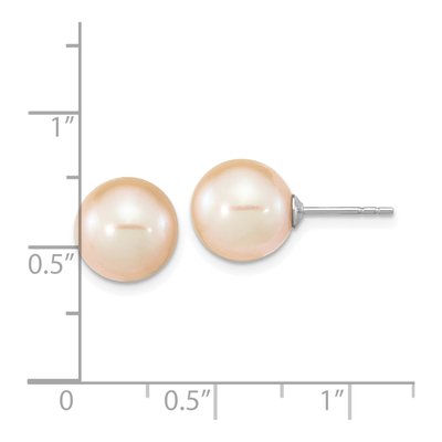 Sterling Silver Round Pink Freshwater Cultured Pearl Stud Earrings – view 4