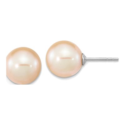 Sterling Silver Round Pink Freshwater Cultured Pearl Stud Earrings
