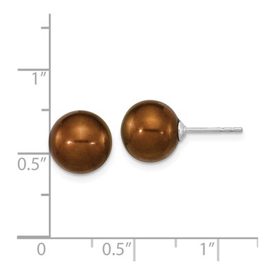 Sterling Silver Round Brown Freshwater Cultured Pearl Stud Earrings – view 4