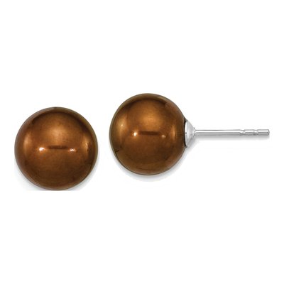 Sterling Silver Round Brown Freshwater Cultured Pearl Stud Earrings