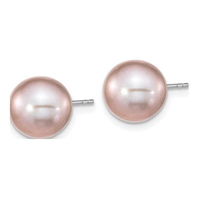 Sterling Silver Round Purple Freshwater Cultured Pearl Stud Earrings – view 2