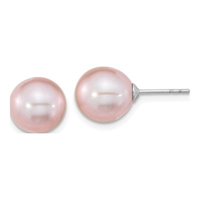 Sterling Silver Round Purple Freshwater Cultured Pearl Stud Earrings