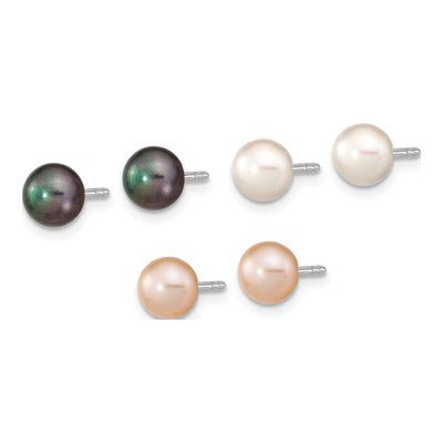 Sterling Silver Freshwater Pearl Earring Set of 3 – view 2