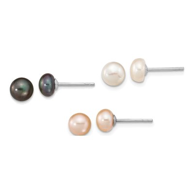 Sterling Silver Freshwater Pearl Earring Set of 3