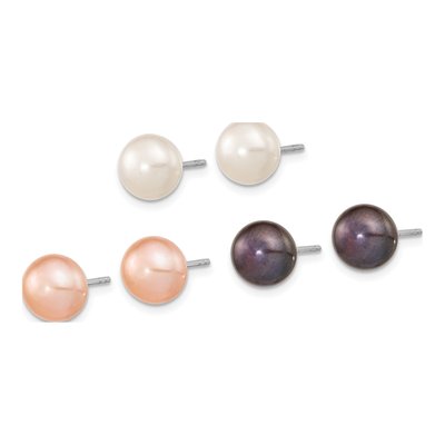 Sterling Silver Freshwater Pearl 3-Pair Earring Set – view 2