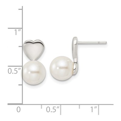 Sterling Silver Simulated Pearl Shell Heart Dangle Earrings – view 5