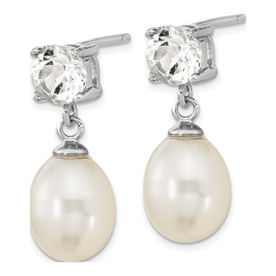 Sterling Silver Freshwater Cultured Pearl & White Topaz Teardrop Dangle Earrings – view 2