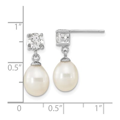 Sterling Silver Freshwater Cultured Pearl & White Topaz Teardrop Dangle Earrings – view 4
