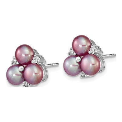 Sterling Silver Purple Freshwater Cultured Pearl & CZ Button Stud Earrings – view 2