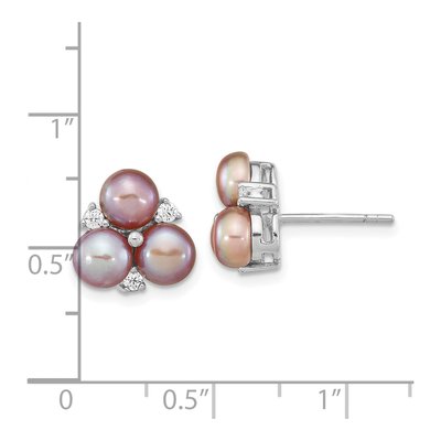 Sterling Silver Purple Freshwater Cultured Pearl & CZ Button Stud Earrings – view 4