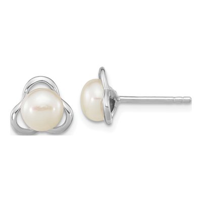 Sterling Silver Freshwater Cultured Pearl Button Stud Earrings