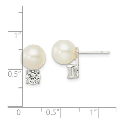 Sterling Silver Round Simulated Pearl & CZ Stud Earrings – view 5