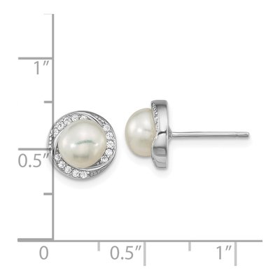 Sterling Silver Freshwater Cultured Pearl & CZ Button Stud Earrings – view 4