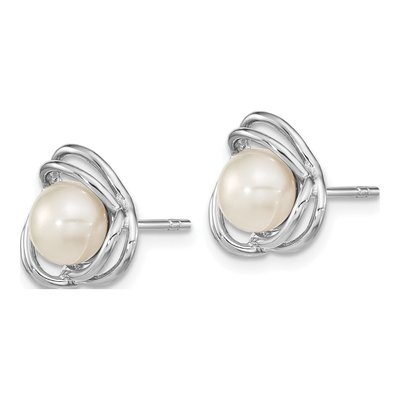 Sterling Silver Freshwater Cultured Pearl Button Stud Earrings – view 3