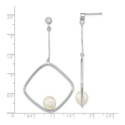 Sterling Silver Freshwater Cultured Pearl & CZ Dangle Earrings – view 4