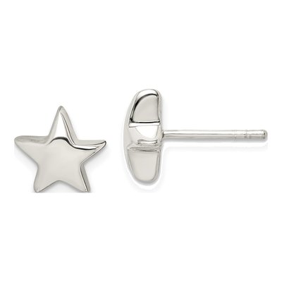 Sterling Silver Star Button Stud Earrings