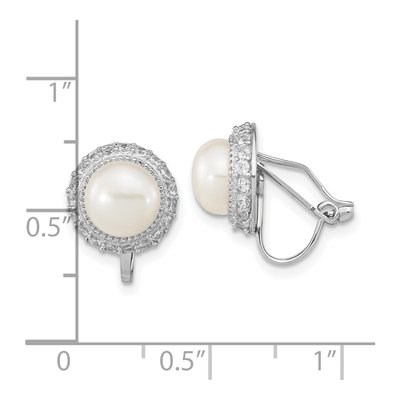 Sterling Silver Freshwater Cultured Pearl & CZ Non-Pierced Button Stud Earrings – view 4