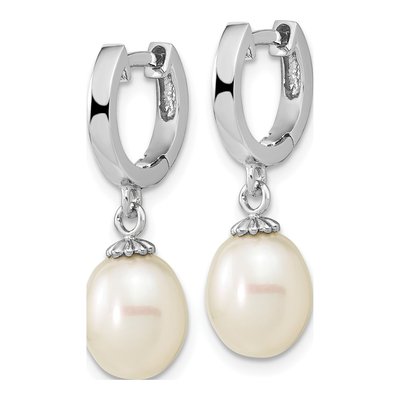 Sterling Silver 24mm Freshwater Cultured Pearl Huggie Hoop Earrings – view 2