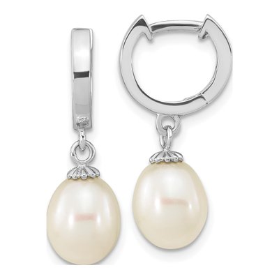 Sterling Silver 24mm Freshwater Cultured Pearl Huggie Hoop Earrings