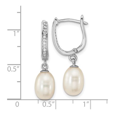 Sterling Silver Pearl & CZ Hoop Dangle Earrings – view 4