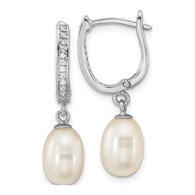 Sterling Silver Freshwater Cultured Pearl & CZ Dangle Earrings