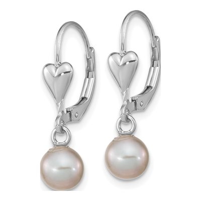 Sterling Silver Grey Freshwater Cultured Pearl Heart Leverback Earrings – view 2