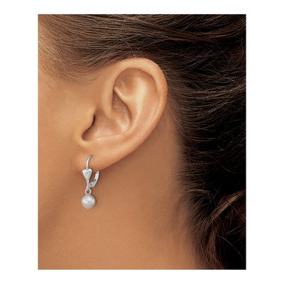 Sterling Silver Grey Freshwater Cultured Pearl Heart Leverback Earrings – view 3