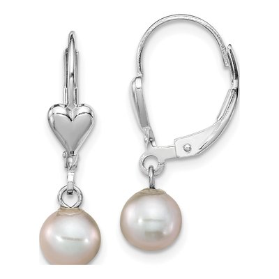 Sterling Silver Grey Freshwater Cultured Pearl Heart Leverback Earrings