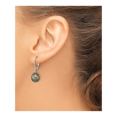 Sterling Silver Black Tahitian Cultured Pearl Leverback Earrings – view 3