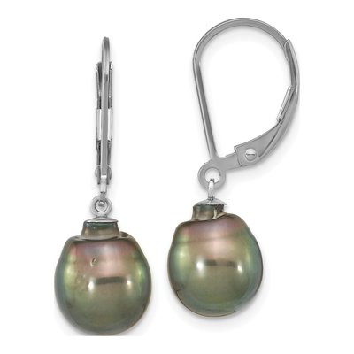 Sterling Silver Black Tahitian Cultured Pearl Leverback Earrings