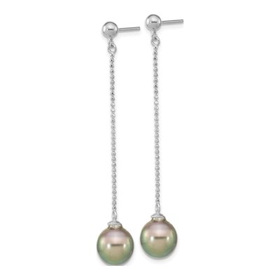 Sterling Silver Black Tahitian Cultured Pearl Teardrop Dangle Earrings – view 2