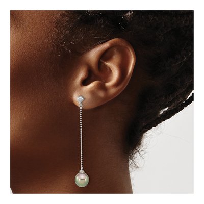 Sterling Silver Black Tahitian Cultured Pearl Teardrop Dangle Earrings – view 3
