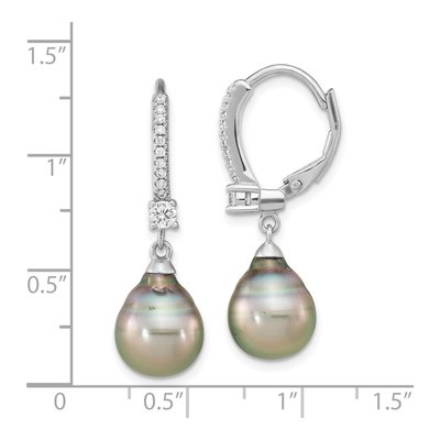 Sterling Silver Black Tahitian Cultured Pearl & CZ Leverback Earrings – view 4