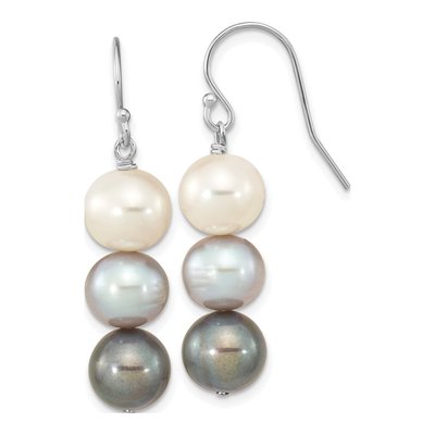 Sterling Silver Freshwater Cultured Pearl Multi-Color Dangle Earrings