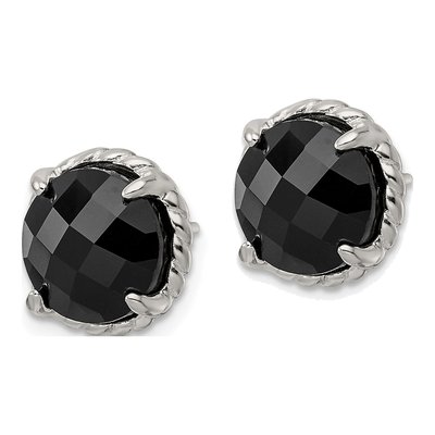 Sterling Silver 10mm Round Onyx Twisted Button Stud Earrings – view 3