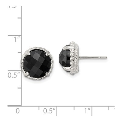 Sterling Silver 10mm Round Onyx Twisted Button Stud Earrings – view 5