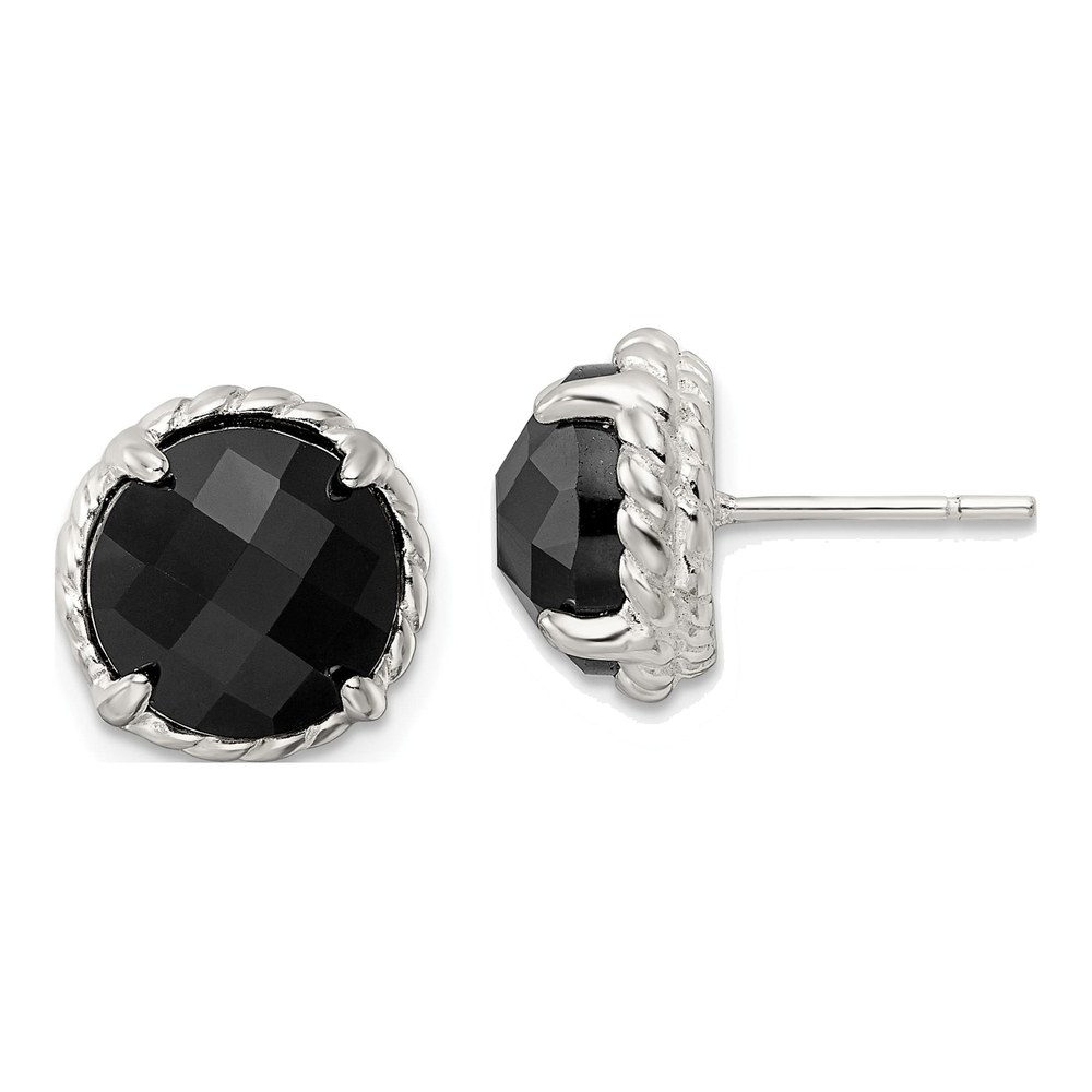 Sterling Silver 10mm Round Onyx Twisted Button Stud Earrings
