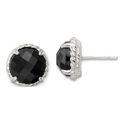 Sterling Silver 10mm Round Onyx Twisted Button Stud Earrings