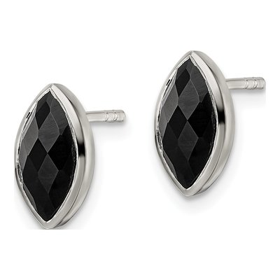 Sterling Silver Onyx Marquise Stud Earrings – view 3