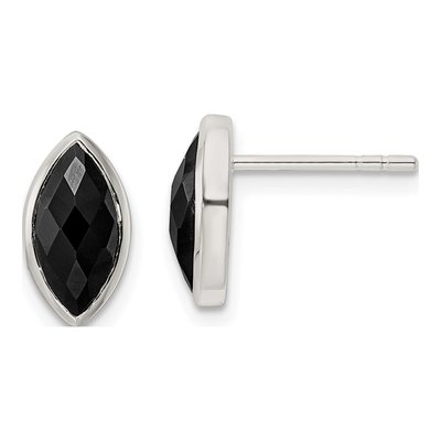 Sterling Silver Onyx Marquise Stud Earrings
