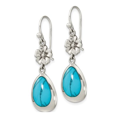 Sterling Silver Lab-Created Turquoise Teardrop Dangle Earrings – view 3