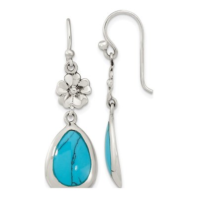 Sterling Silver Lab-Created Turquoise Teardrop Dangle Earrings