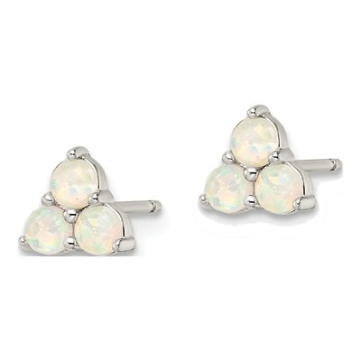 Sterling Silver 3mm Round Lab-Created Opal Cluster Stud Earrings – view 3