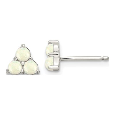 Sterling Silver 3mm Round Lab-Created Opal Cluster Stud Earrings