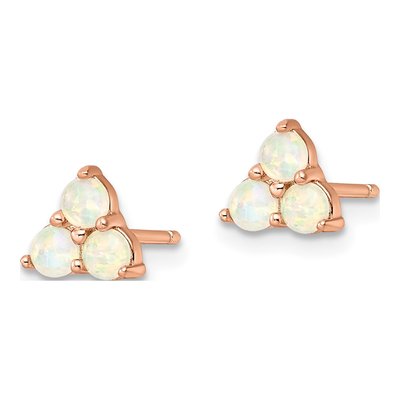 Rose Gold-Plated Sterling Silver 3mm Round Lab-Created Opal Cluster Stud Earrings – view 3