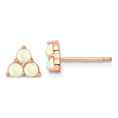 Rose Gold-Plated Sterling Silver 3mm Round Lab-Created Opal Cluster Stud Earrings