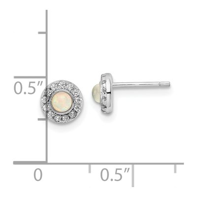 Sterling Silver 3mm Round Lab-Created Opal & CZ Halo Stud Earrings – view 5