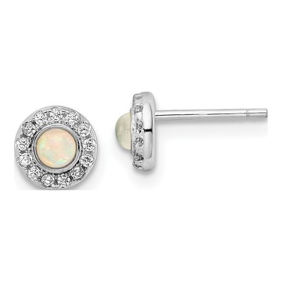 Sterling Silver 3mm Round Lab-Created Opal & CZ Halo Stud Earrings