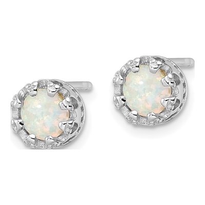 Sterling Silver 6mm Round Lab-Created Opal Button Stud Earrings – view 3