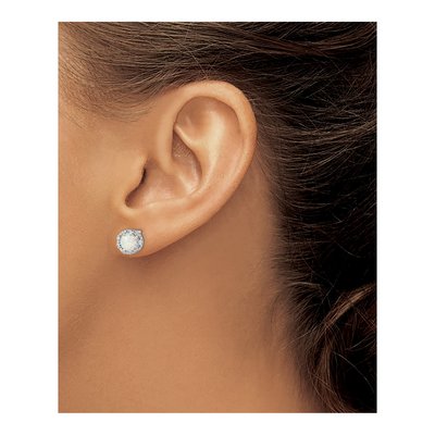 Sterling Silver 6mm Round Lab-Created Opal Button Stud Earrings – view 4